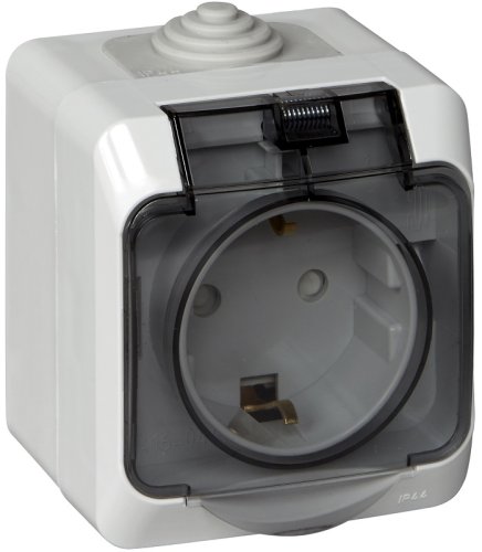 Розетка с заземлением накладная Systeme Electric Этюд 1-м. шторки IP44 серый картинка